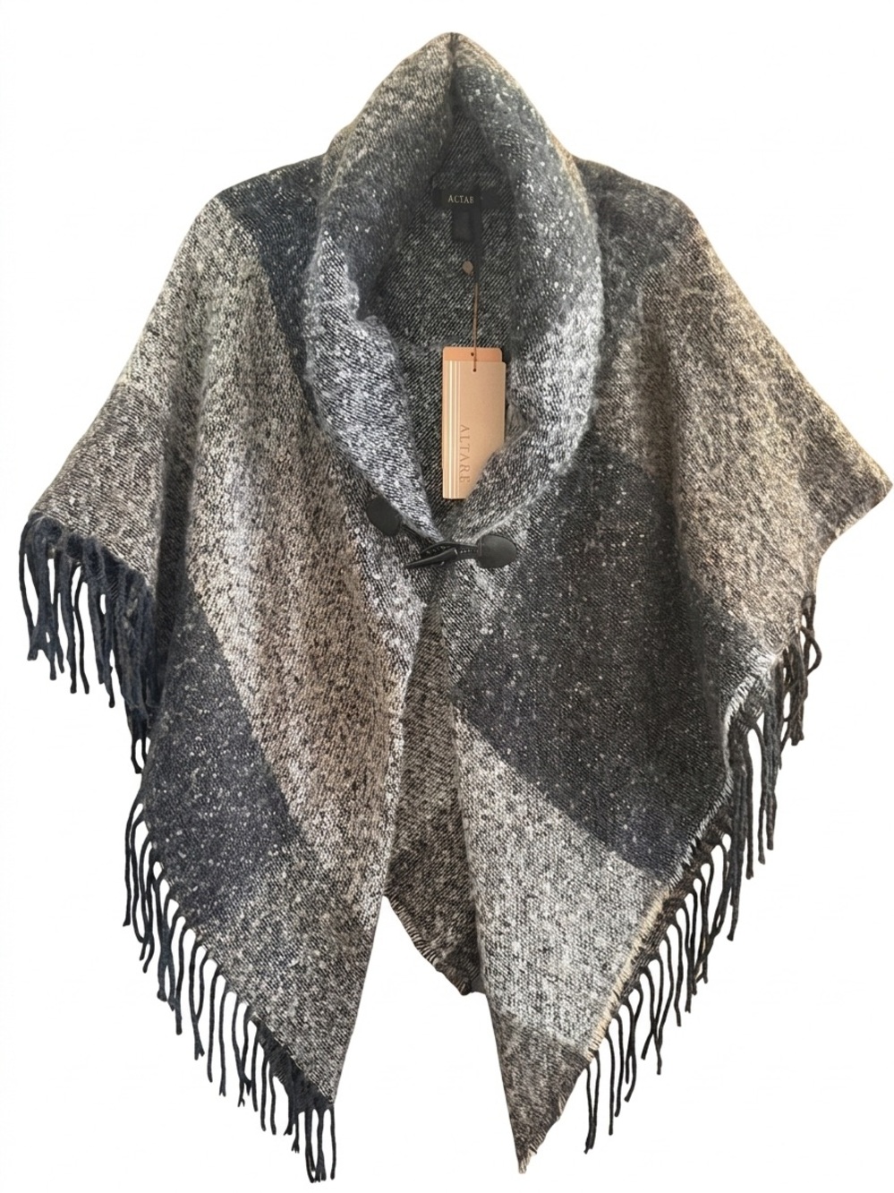 ALTARE PLAID NEUTRAL WRAP CAPE SHAWL fringe SCARF